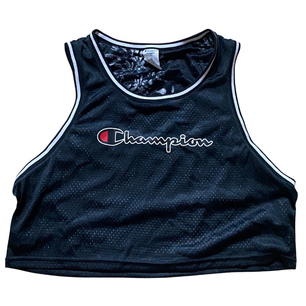 Champion Reversible Black Mesh Crop Top L Large
